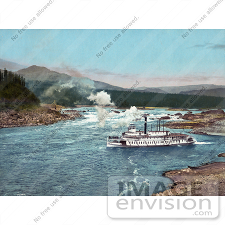#40893 Stock Photo of a Steamer On The Columbia River With A Vew Of The Cascade Mountains by JVPD