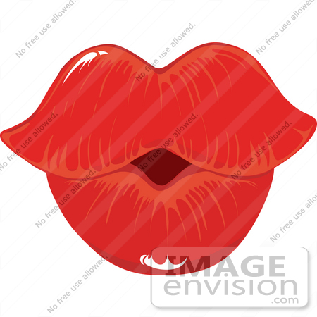 #40919 Clip Art Grapic of Woman's Puckered Lips In Red Lipstick by Maria 