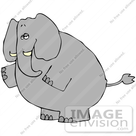 #40921 Clip Art Graphic of a Standing Gray Elephant Gesturing To The Left by DJArt