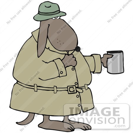 #40924 Clip Art Graphic of a Broke Dog In A Hat And Coat, Holding Out A Cup And Begging For Money by DJArt