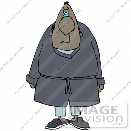 #40926 Clip Art Graphic of a Grouchy Black Man In His Robe And Pajamas, Just Waking Up In The Morning by DJArt