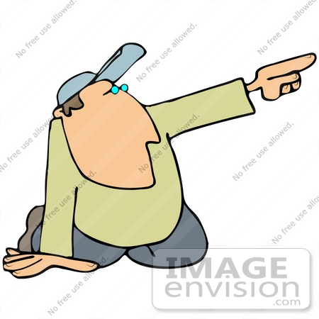 #40928 Clip Art Graphic of a Kneeling Guy Pointing Off To The Right by DJArt