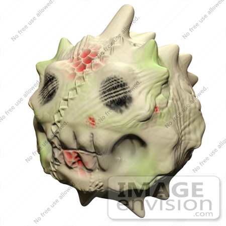 #40985 3D Clip Art Graphic of a Horned, Stitched, Bruised And Toothy Skull Emoticon Head by Jester Arts