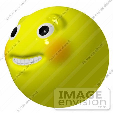#40988 3D Clip Art Graphic of a Yellow Smiley Face With Teeth And Big Eyes, Grinning Nervously Upwards by Jester Arts