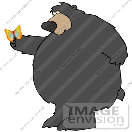 #41000 Clip Art Graphic of a Colorful Butterfly Resting On The Paw Of A Big Amazed Bear by DJArt