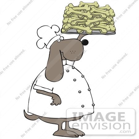#41001 Clip Art Graphic of a Bakery Dog Chef Holding Up A Platter Of Fresh Baked Doggy Bone Biscuits by DJArt