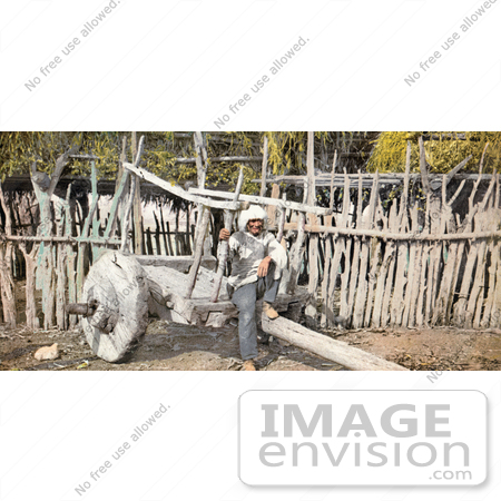 #41014 Stock Photo Of A Senior Native American Man Sitting On A Cart, Pueblo Of San Juan, New Mexico by JVPD