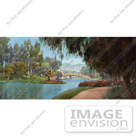 #41028 Stock Photo Of A Path Along The Pond At Hollenbeck Park, Los Angeles, California by JVPD