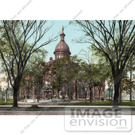 #41029 Stock Photo Of A Fountain And Trees In Front Of The Court House In Milwaukee, Wisconsin by JVPD