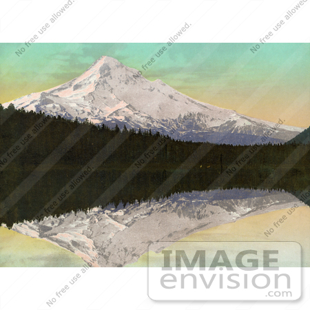 #41037 Stock Photo Of Mount Hood Covered In Snow, Reflecting With Evergreen Forests On The Waters Of Lost Lake, Oregon by JVPD
