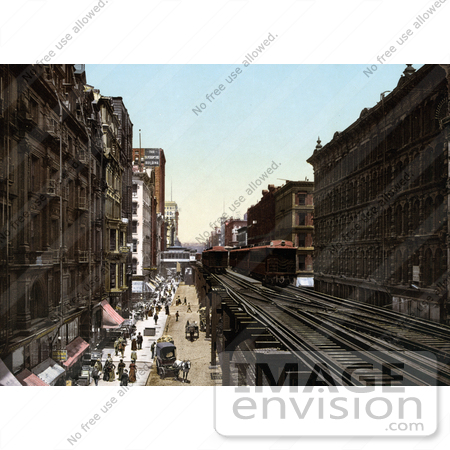 #41038 Stock Photo Of A Train On An Elevated Railroad Over Wabash Avenue North From Adams Street In Chicago, Illinois by JVPD
