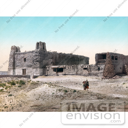 #41052 Stock Photo Of People Walking Near The Old Adobe Church At Pueblo Of Acoma In New Mexico by JVPD