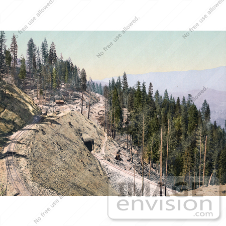 #41083 Stock Photo Of A Railroad Curving Along A Mountain Side Over A Tunnel In The Siskiyou Mountains, California by JVPD