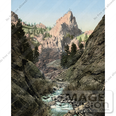 #41089 Stock Photo Of Mountain Peaks And A Creek Running Through South Cheyenne Canyon In Colorado by JVPD