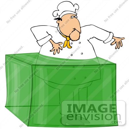 #41107 Clip Art Graphic of a Caucasian Male Chef Caught In Lime Green Gelatin Dessert by DJArt