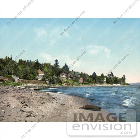#41122 Stock Photo Of A Beach Near A Clubhouse On The Shore Of Lake Michigan by JVPD