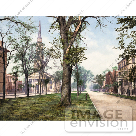 #41140 Stock Photo Of A Church And Buildings On Oglethorpe Avenue In Savannah, Georgia by JVPD
