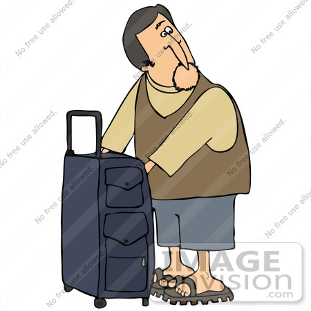 #41153 Clip Art Graphic of a Caucasian Man Looking Back While Zipping Compartments In His Suitcase by DJArt