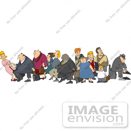 #41156 Clip Art Graphic of a Diverse Group Of Tourists With Luggage by DJArt