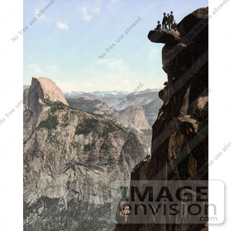 #41169 Stock Photo Of A Daring Group Of Men On A Rock Cliff At Glacier Point And South Dome With A View Of Half Dome, Yosemite National Park, California by JVPD