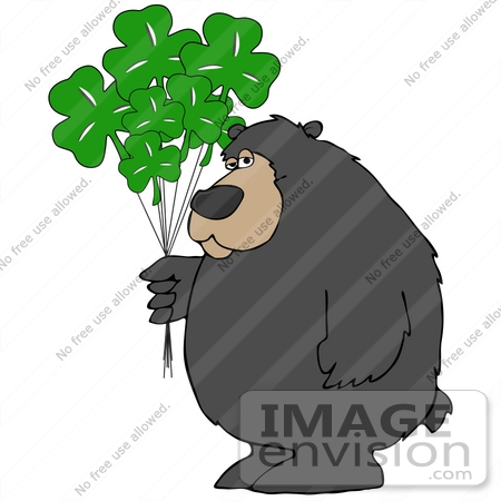 #41177 Clip Art Graphic of a St Paddy’s Day Bear With Clover Balloons by DJArt