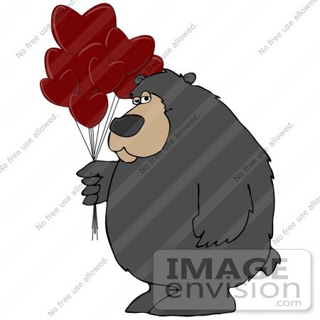 #41179 Clip Art Graphic of a Valentine’s Day Bear With Heart Balloons by DJArt