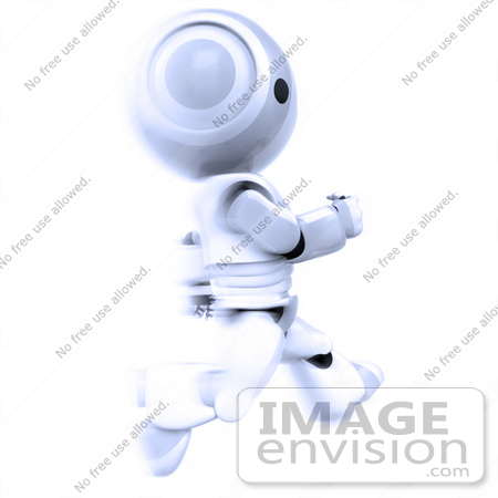 #41190 Clip Art Graphic of an AO-Maru Robot In Silver, Sprinting Past In A Blur by Jester Arts