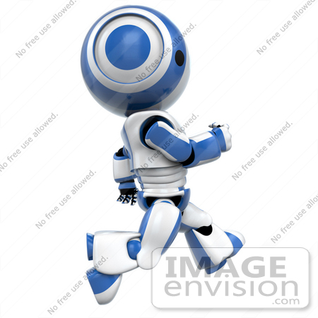 #41193 Clip Art Graphic of an AO-Maru Robot In Blue, Running Or Jogging Past In Profile by Jester Arts