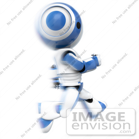 #41194 Clip Art Graphic of an AO-Maru Robot In Blue, Sprinting Past In A Blur by Jester Arts