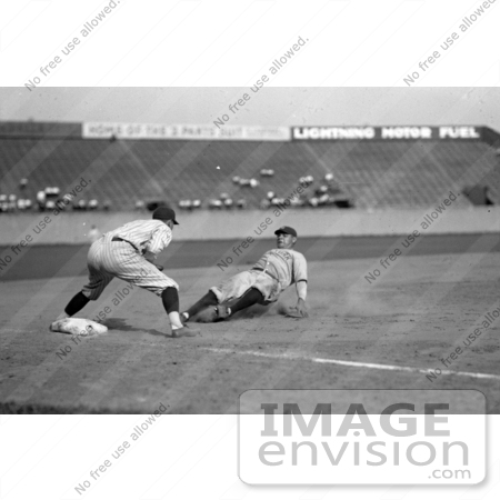 #41226 Stock Photo of Babe Ruth Of The Yankees, Safe At Third In The Fourth Inning On Bob Musel’s Fly Out, June 23rd 1925 by JVPD