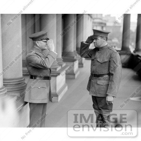 #41229 Stock Photo of Babe Ruth And John J. Pershing In Uniforms, Saluting Each Other by JVPD