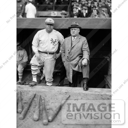 #41232 Stock Photo of Babe Ruth In His New York Yankees Baseball Uniform, Standing In The Dugout With John McGraw by JVPD