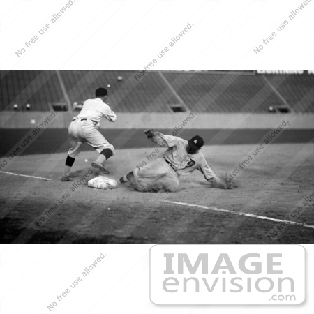 #41237 Stock Photo of Ty Cobb Sliding Safe To Third Base After Making A Triple by JVPD