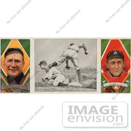 #41241 Stock Illustration of a Vintage Baseball Card Of Hughie Jennings And Ty Cobb With A Center Photo by JVPD