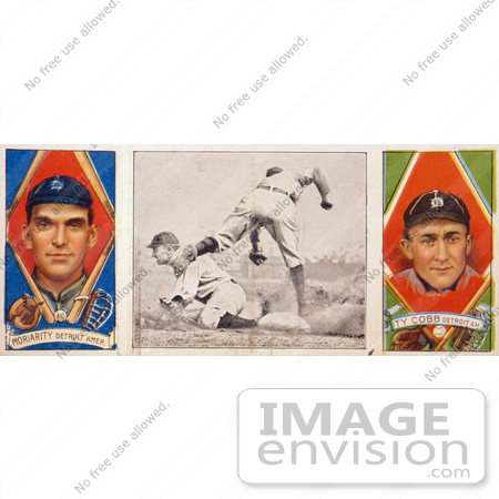#41243 Stock Illustration of a Vintage Baseball Card Of George Moriarty And Ty Cobb by JVPD