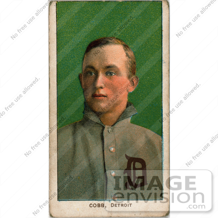 #41247 Stock Illustration of a Vintage Baseball Card Of Detroit Tigers Baseball Player, Ty Cobb, Over Green by JVPD