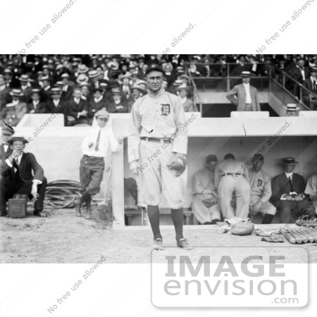 #41251 Stock Photo of Ty Cobb In His Detroit Tigers Baseball Uniform, Standing In Front Of A Dugout During A Game by JVPD