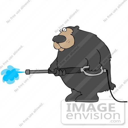 #41263 Clip Art Graphic of a Bear Using a Pressure Washer by DJArt