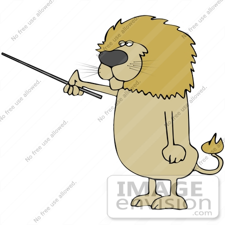 #41266 Clip Art Graphic of a Male Lion Instructing With a Pointer Stick by DJArt