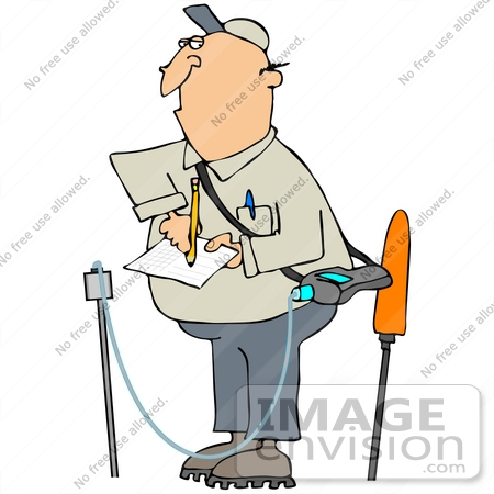 #41267 Clip Art Graphic of a Gas Worker Taking Notes And Inspecting For Leaks by DJArt