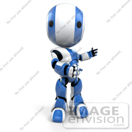 #41276 Clip Art Graphic of a 3d Blue AO-Maru Robot Facing The Viewer And Turning His Body To The Right by Jester Arts