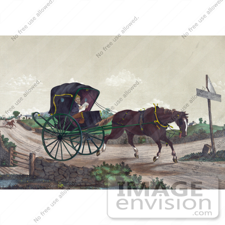 #41285 Stock Illustration of An Exhausted Horse Pulling Deacon Jones In A Carriage, While A Man In A Horsedrawn Sulky Quickly Gains On Them In The Background by JVPD