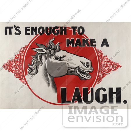 #41292 Stock Illustration of a Laughing White Horse In A Red Circle With "It’s Enough To Make A Horse Laugh" Text by JVPD