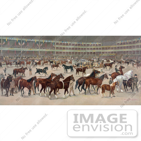 #41298 Stock Illustration of a Parade Of Beautiful Horses At A National Horse Show by JVPD
