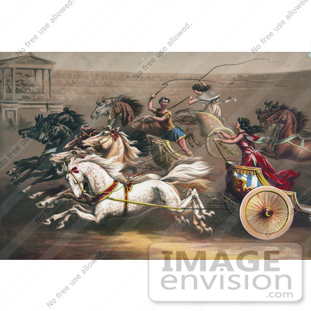 #41305 Stock Illustration of a Man And Two Women Racing Chariots by JVPD