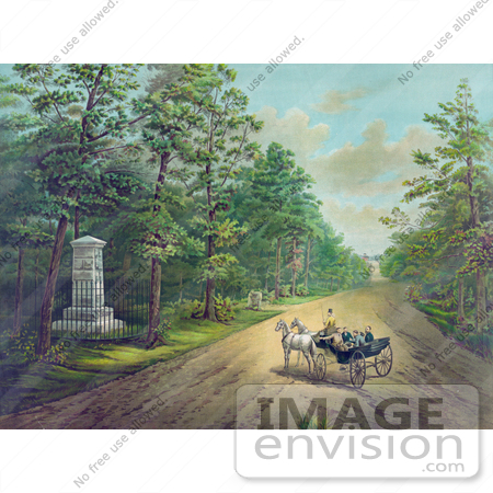 #41313 Stock Illustration of a Group Of Five Men In A Carriage, Visiting The Stonewall Jackson Monument by JVPD