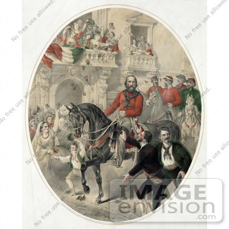 #41314 Stock Illustration of a Crowd Watching Giuseppe Garibaldi On Horseback In Naples, Italy by JVPD