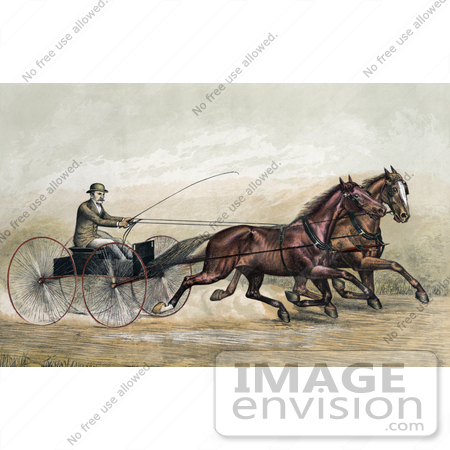#41323 Stock Illustration of a Man, John Murphy, Holding A Whip While Driving Two Trotting Horses At The Gentlemen’s Driving Park In Morissania, New York On July 13th 1882 by JVPD