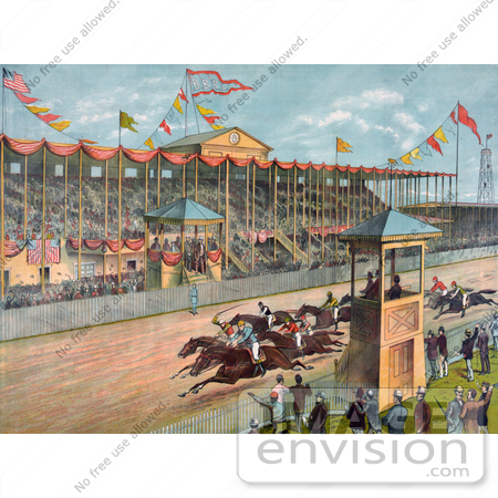 #41324 Stock Illustration of Excited Crowds Watching A Horse Race At The Brighton Beach Race Course In New Jersey by JVPD