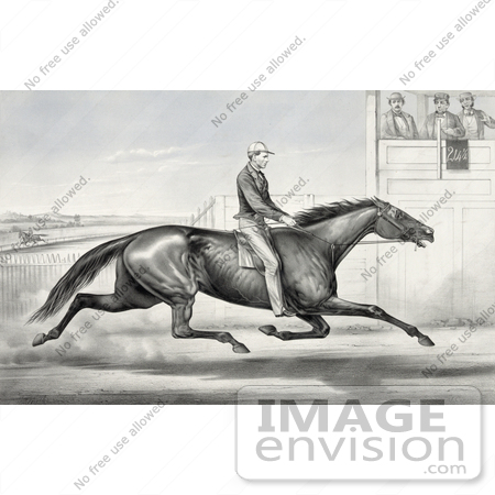 #41328 Stock Illustration of a Man Riding A Horse, Billy Boyce, Racing Past Judges In Buffalo, New York, August 1st 1868 by JVPD